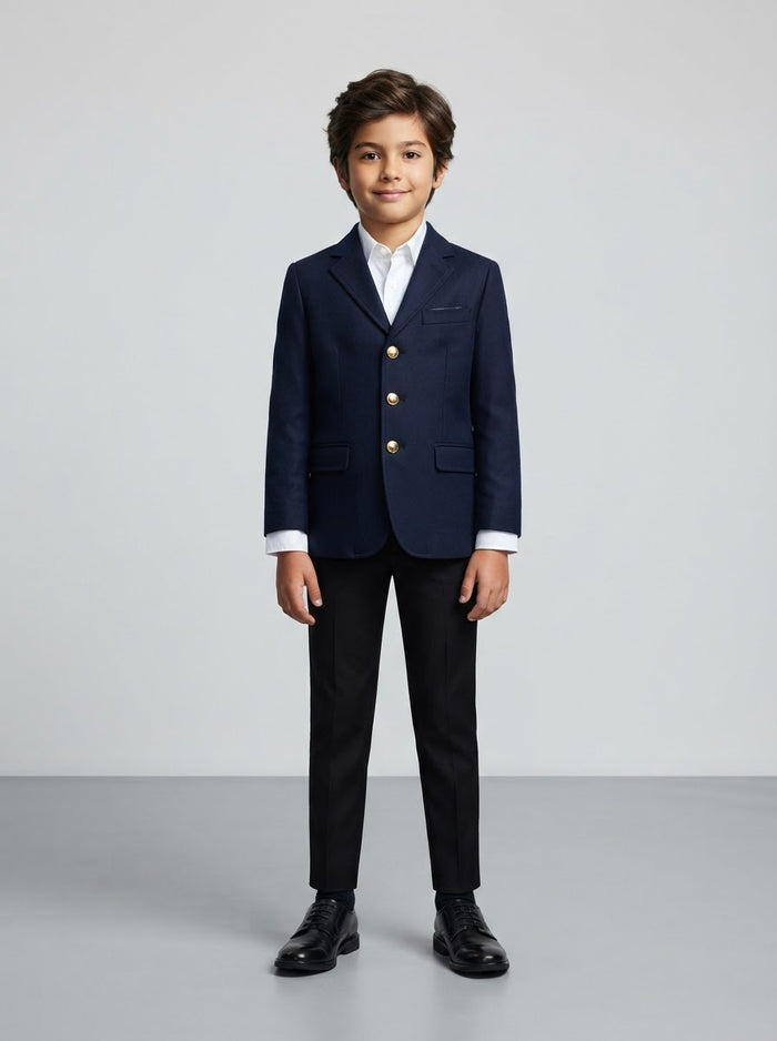 PBJ200 Boy Notch Lapel Blazer — Navy w/ Golden Buttons