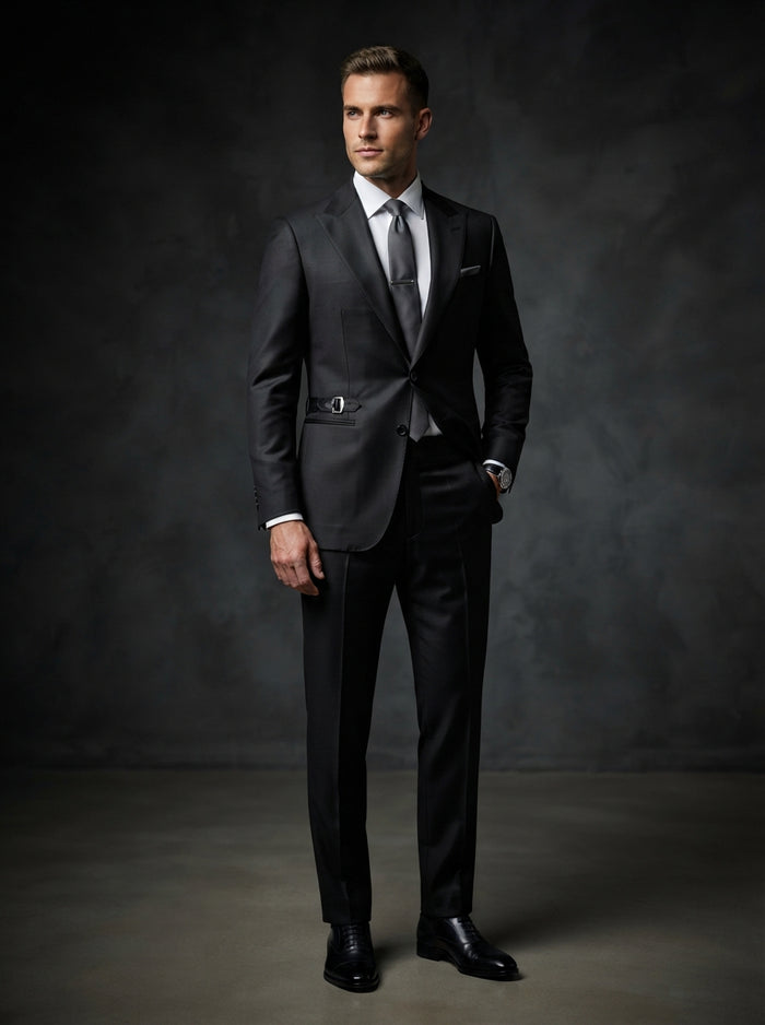 Imperial Double Breasted Suit — Classic Black Super 200s Wool & Cashmere