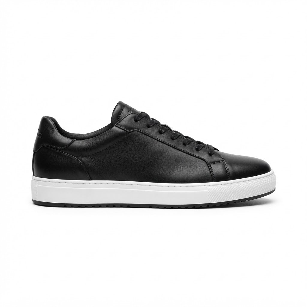 Allure AL05 Low-Top Fashion Sneaker — Black Leather w/ White Sole