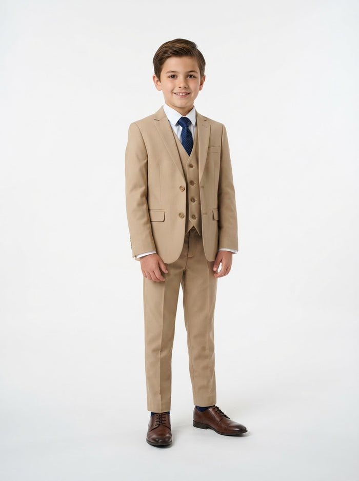 SB282 Boy Solid 5PC Suit Set — Mid Tan w/ Notch Lapel