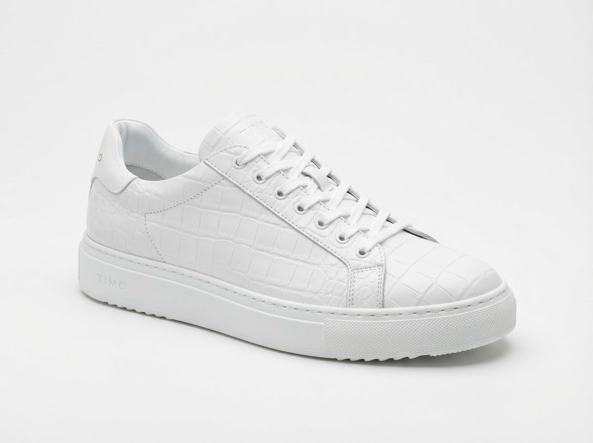 MASON Croco Plain Toe Lace — Pure White Croco Print & Smooth Leather