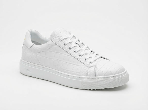 MASON Croco Plain Toe Lace — Pure White Croco Print & Smooth Leather