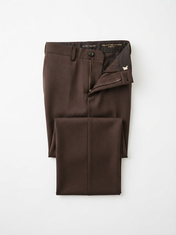 NPT Unpleated Regular Fit Dress Pants — Chocolate Brown
