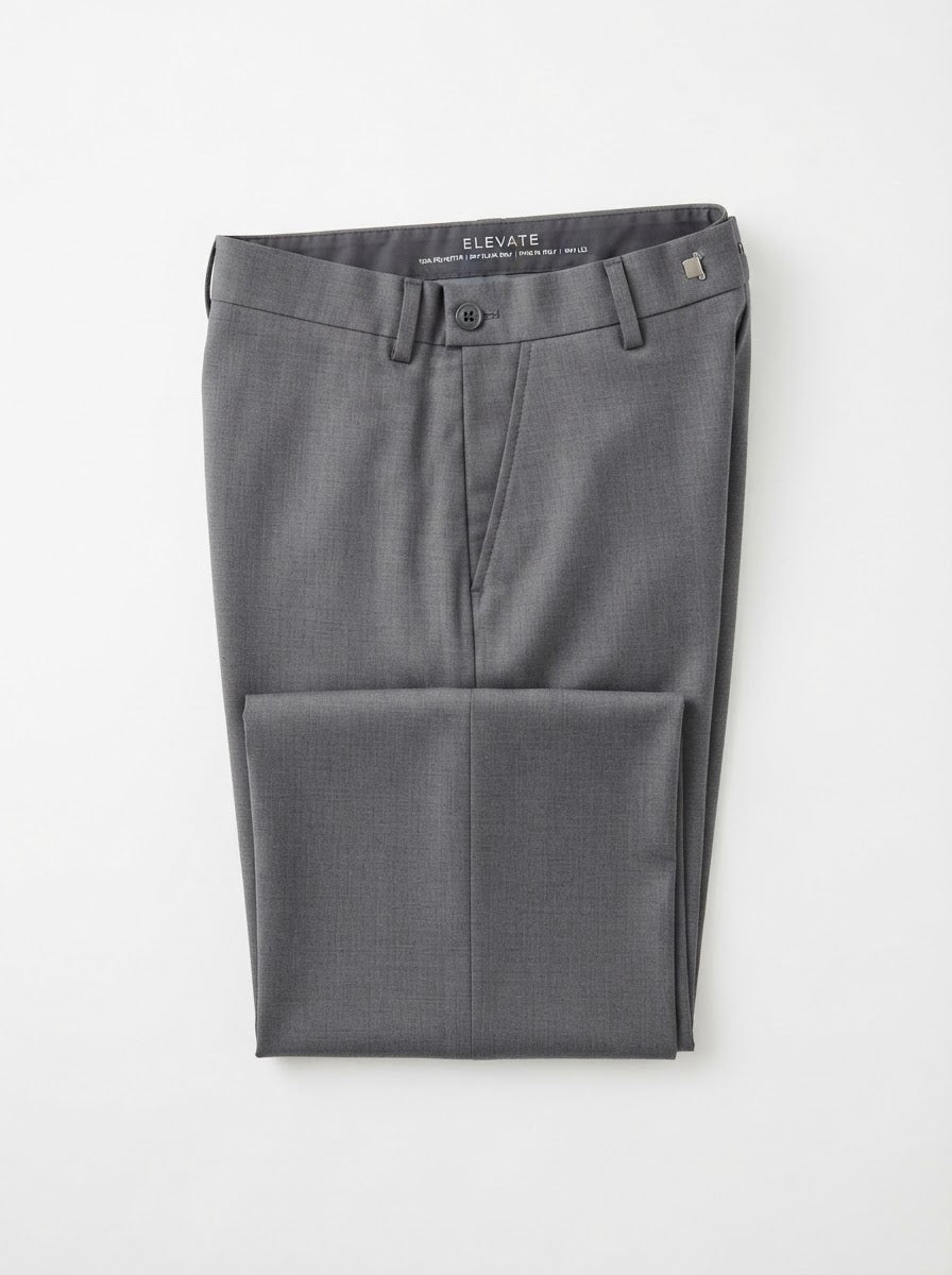 Plain Front 100% Polyester Dress Pants — Gray
