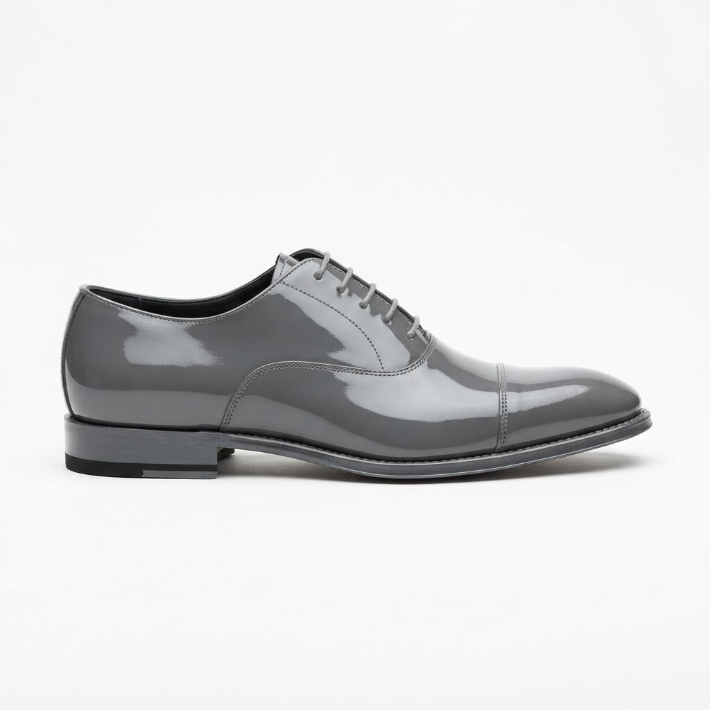 Vangelo TUX-1 Cap Toe Tuxedo Shoe — Grey Patent Leather