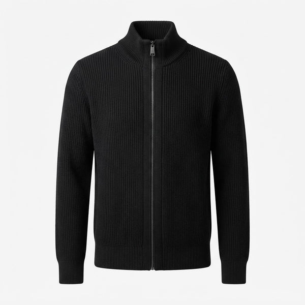 Marquis 9458 Half-Zip Ribbed Cardigan — Solid Black Ribbed Cotton