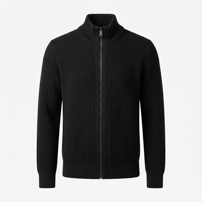 Marquis 9458 Half-Zip Ribbed Cardigan — Solid Black Ribbed Cotton