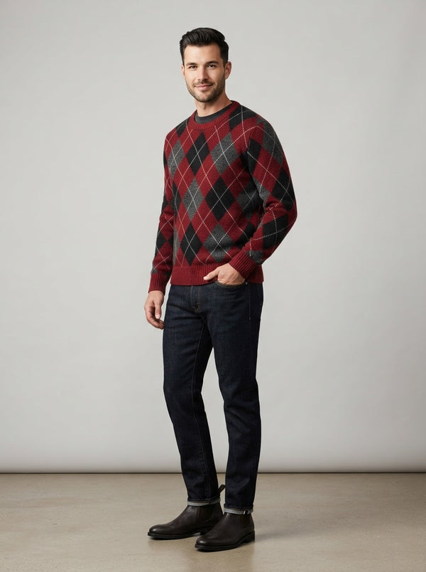 LSW4 Argyle Crew Neck Sweater — Red Argyle