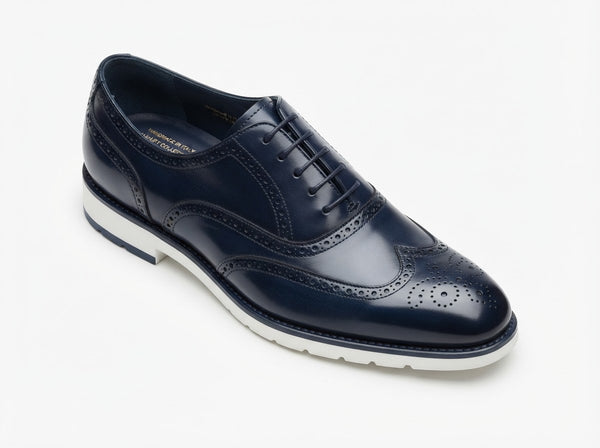 The Wolf Medallion Toe Lace Oxford — Navy Blue w/ Perforated Broguing & EVA Sole