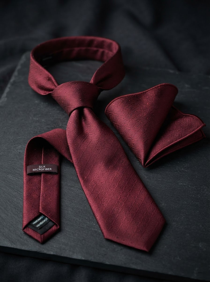 Microfiber Tie & Hanky Set MTE7-1 — Burgundy Red Plaid