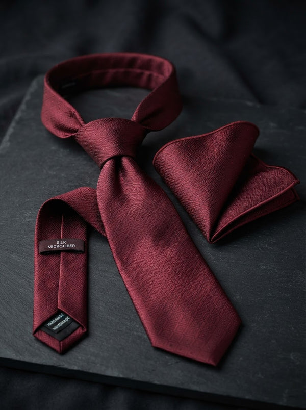 Microfiber Tie & Hanky Set MTE7-1 — Burgundy Red Plaid