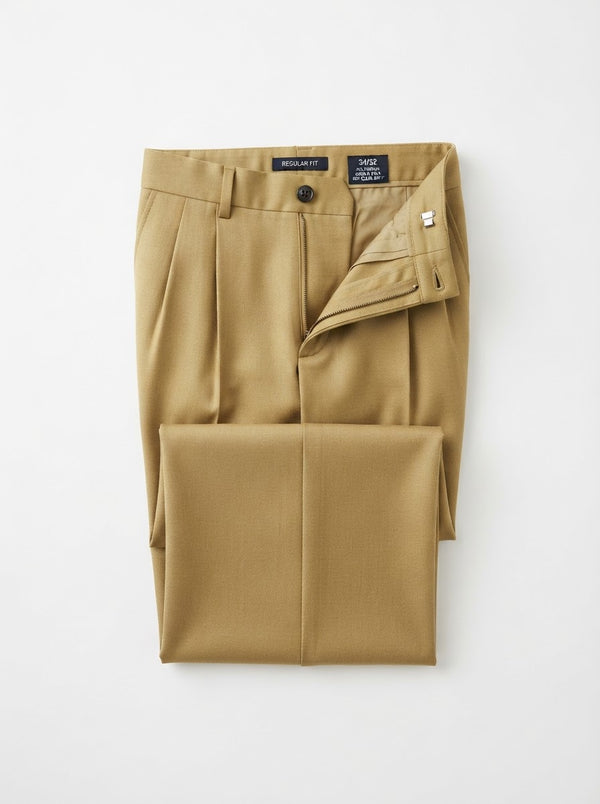 PT Double Pleated Regular Fit Dress Pants — Khaki Gold