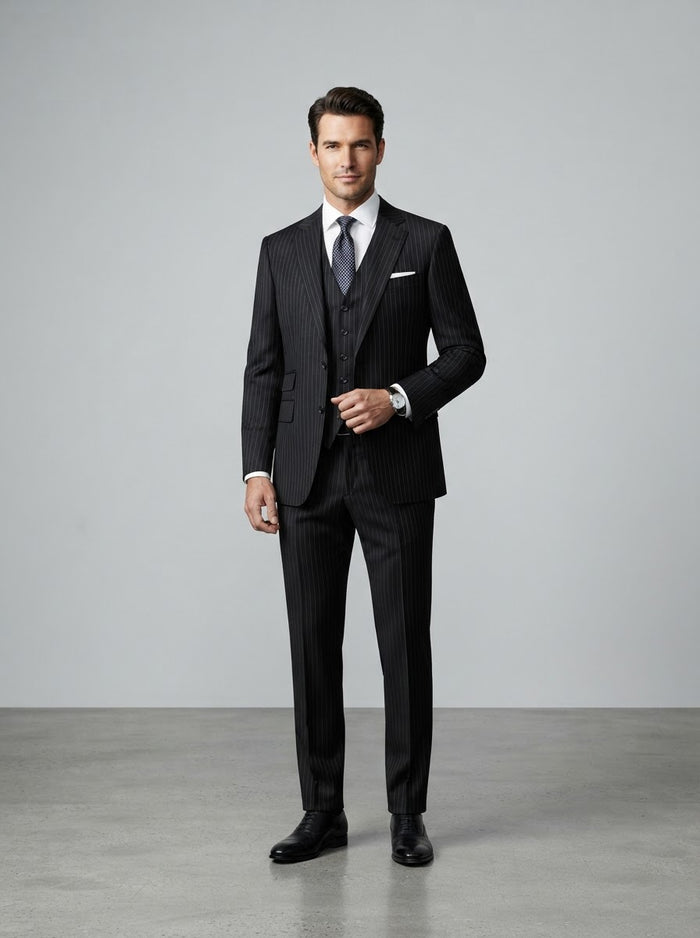 Executive V2RS-7 3PC Pinstripe Suit — Black Pinstripe