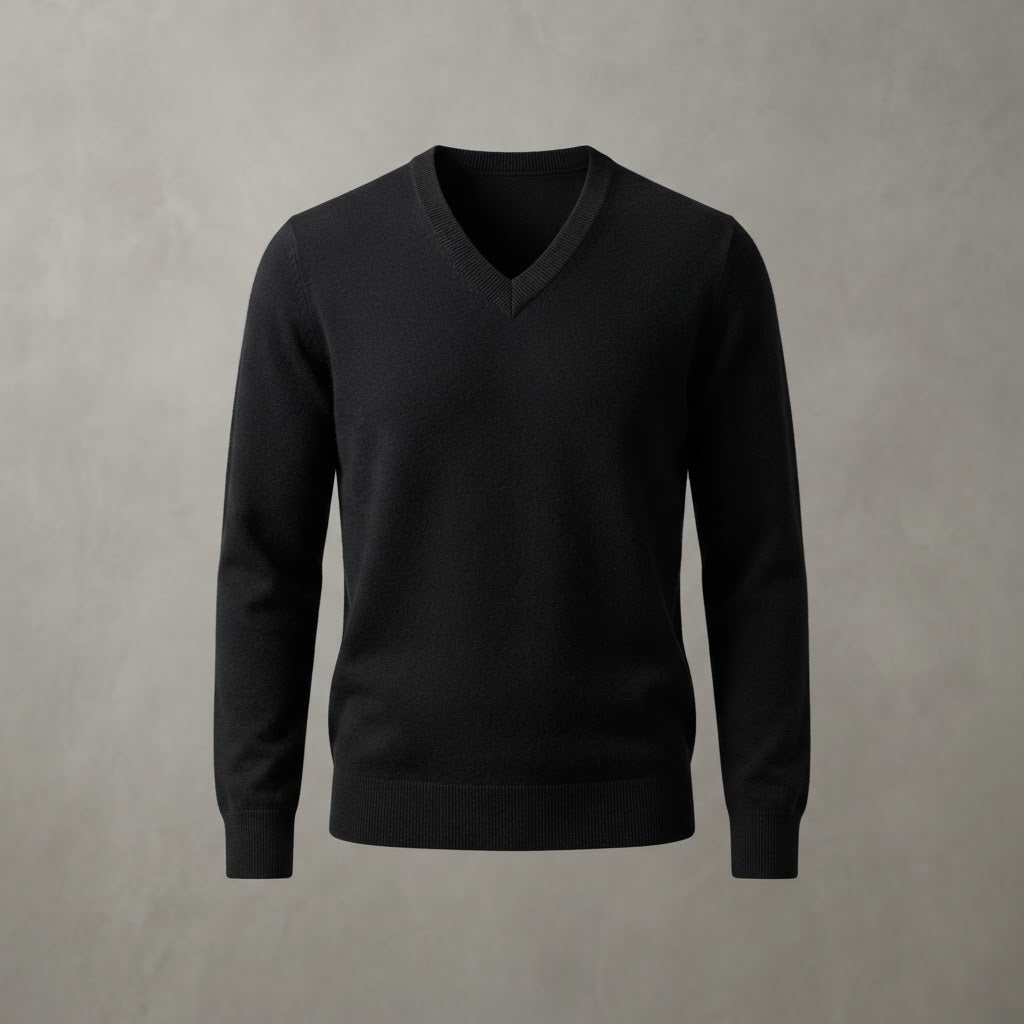 Marquis Fine Cotton V-Neck Sweater — Solid Black