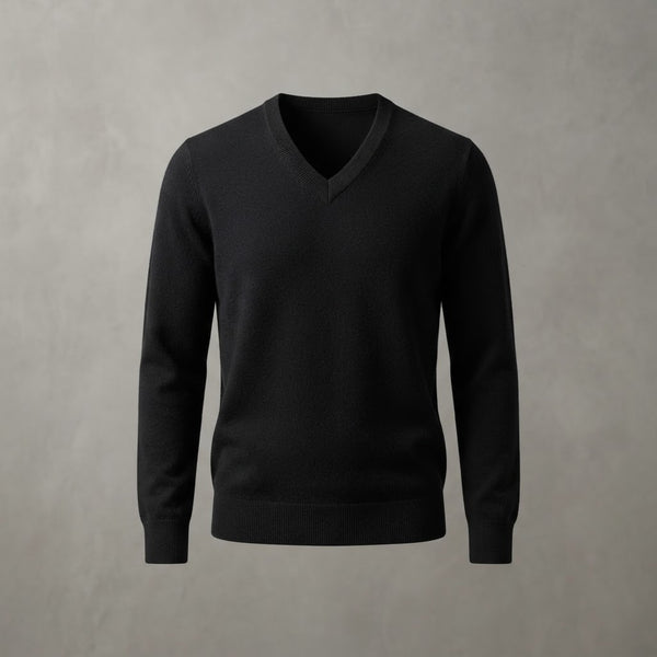 Marquis Fine Cotton V-Neck Sweater — Solid Black