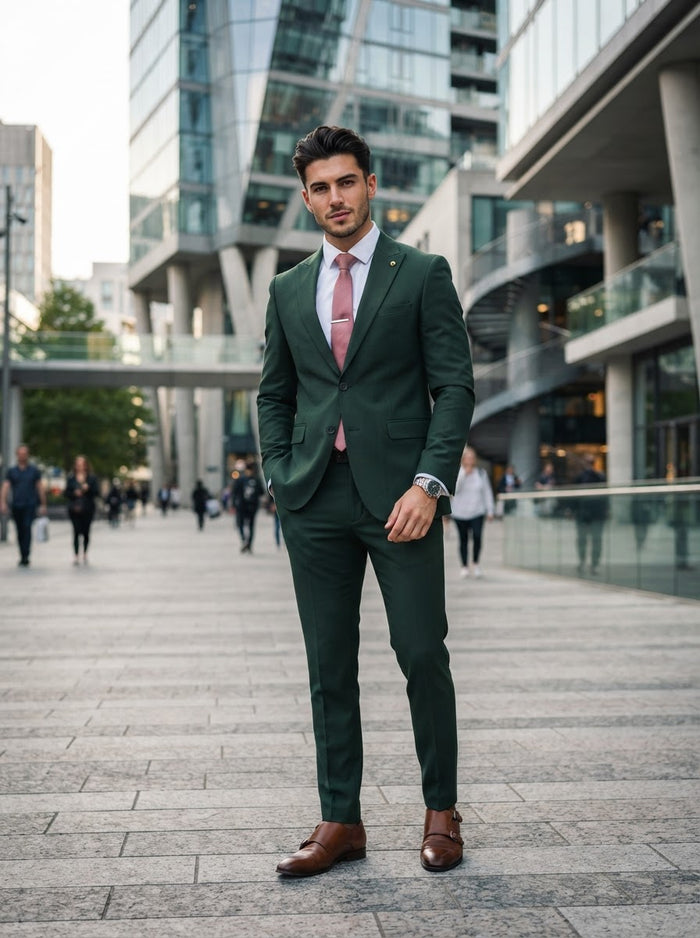 Couture 1910 Forest Green Stretch Slim Fit Suit — Forest Green