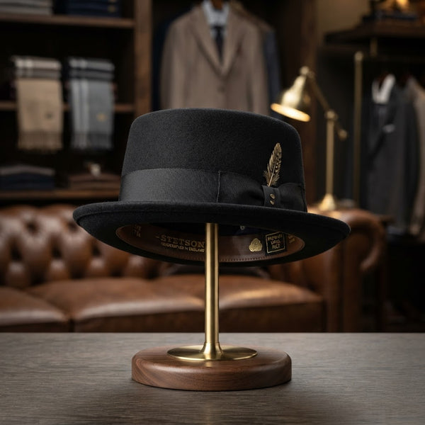 St. Patrick Pork Pie Wool Felt Hat — Solid Black
