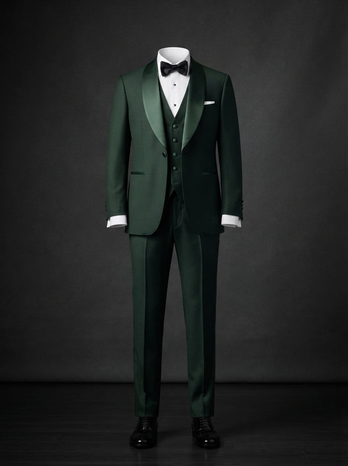 Azul 2-Tone Double Breasted Suit — White & Hunter Green Contrast