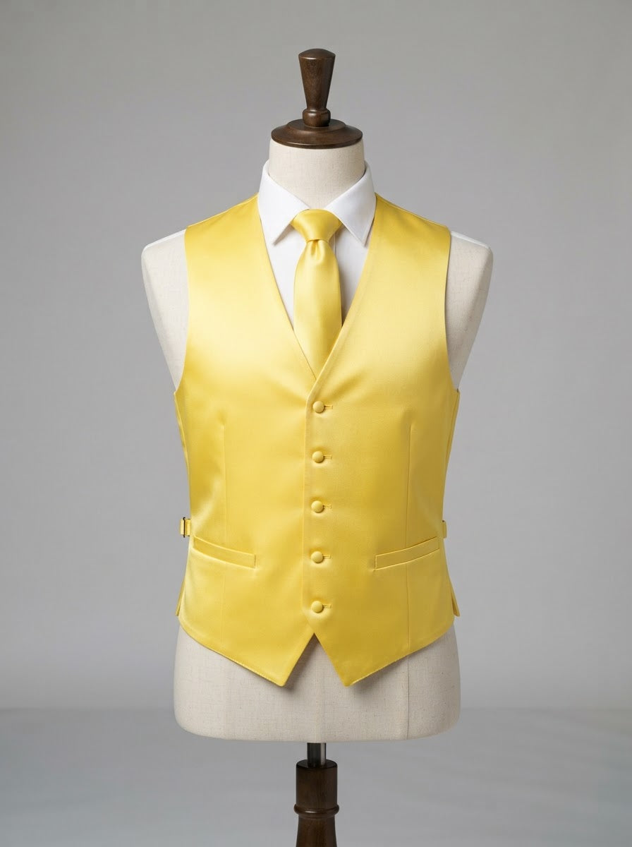 Classic Satin 3-PC Vest Set SPV200 — Canary Yellow Satin