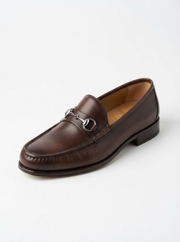 Antonio Cerrelli 7078 Moc Toe Bit Slip-On — Burnished Brown Leather w/ Metallic Horsebit Detail