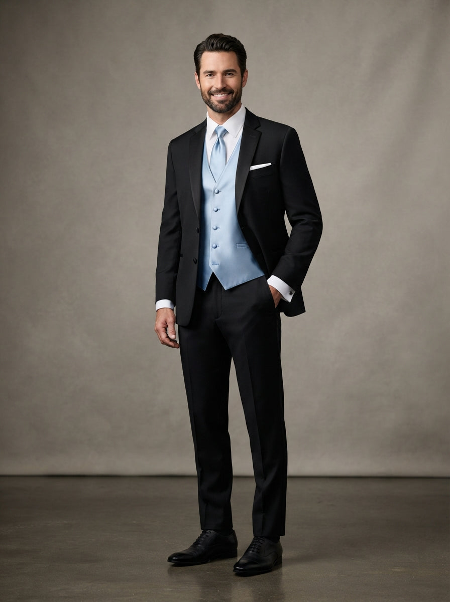 Satin Vest & Tie Set — Light Blue