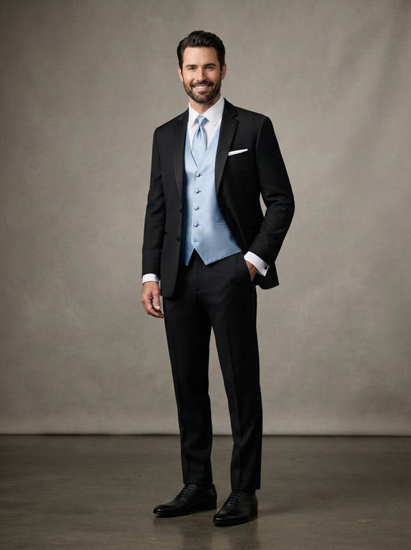 Satin Vest & Tie Set — Light Blue