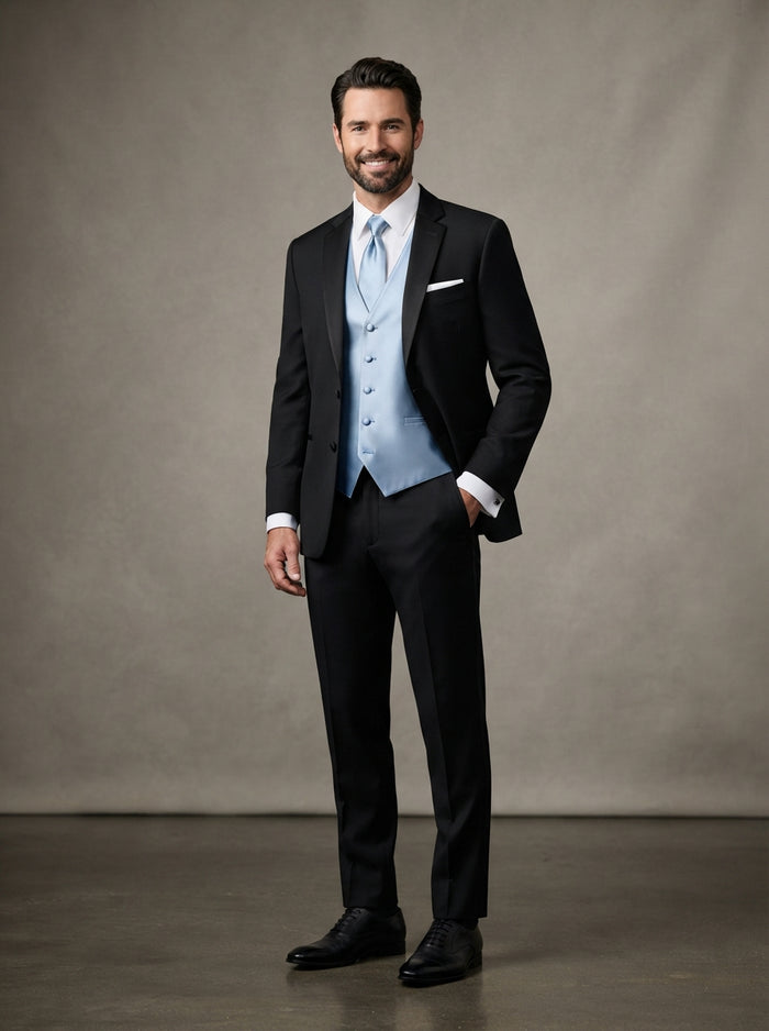 Satin Vest & Tie Set — Light Blue