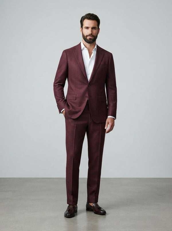 2LK-1 Executive Textured Suit — Burgundy Wine Wool-Feel