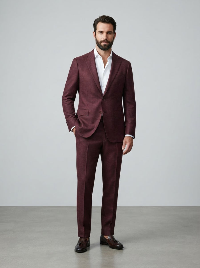 2LK-1 Executive Textured Suit — Burgundy Wine Wool-Feel