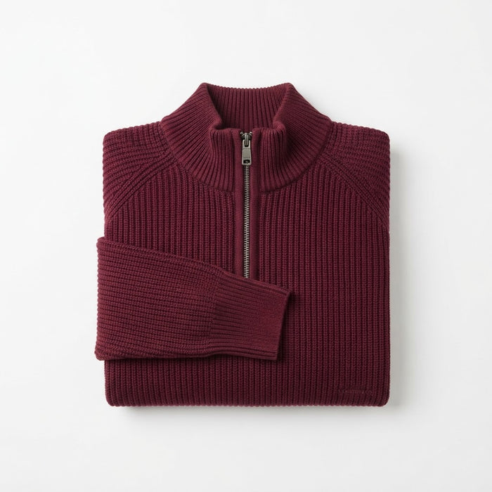 Marquis 9458 Half-Zip Ribbed Cardigan — Burgundy Wine Ribbed Cotton