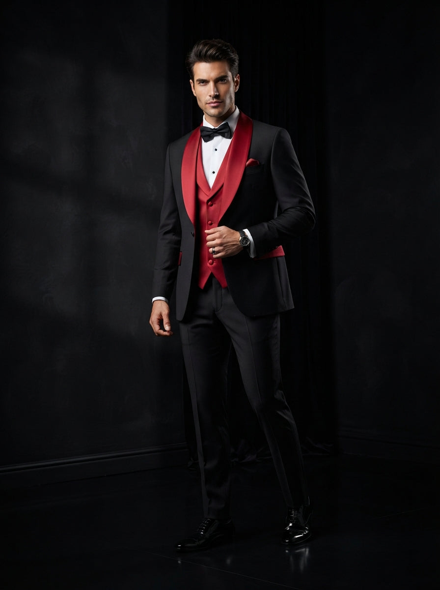 Azul 2-Tone Double Breasted Suit — White & Crimson Red Contrast