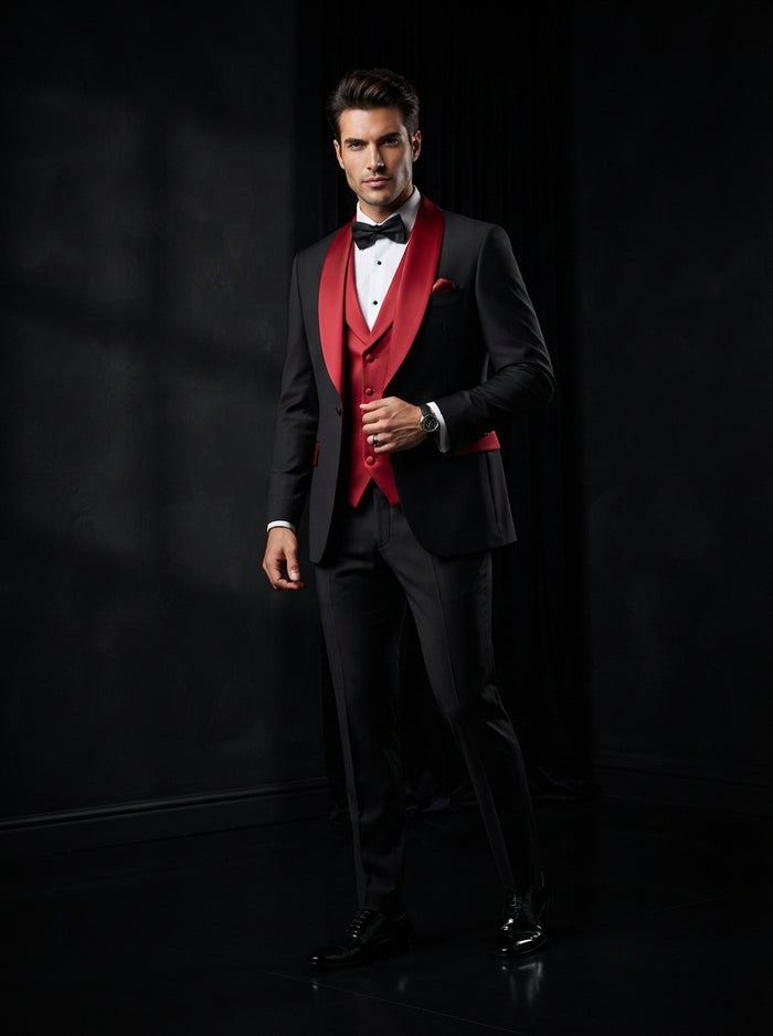 Azul 2-Tone Double Breasted Suit — White & Crimson Red Contrast