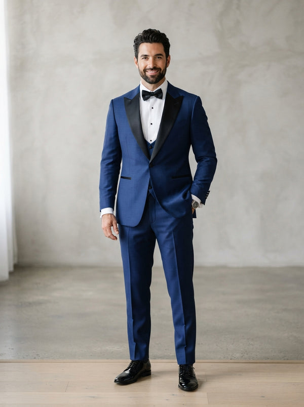 Caesar 3PC Tailored Fit Suit Set — Sapphire Blue w/ Bow Tie