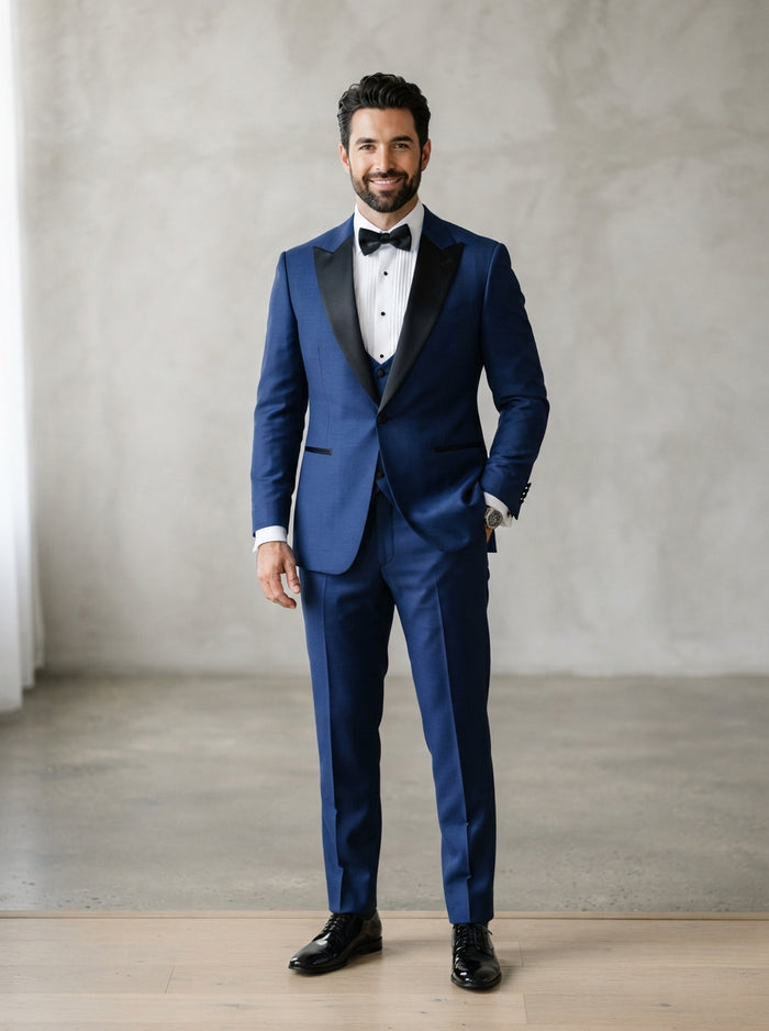 Caesar 3PC Tailored Fit Suit Set — Sapphire Blue w/ Bow Tie